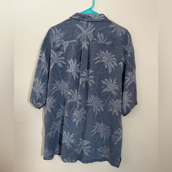 Jamaica Jaxx 100% Silk Palm Tree Light Blue Button Down Shirt Size L - Picture 4 of 5